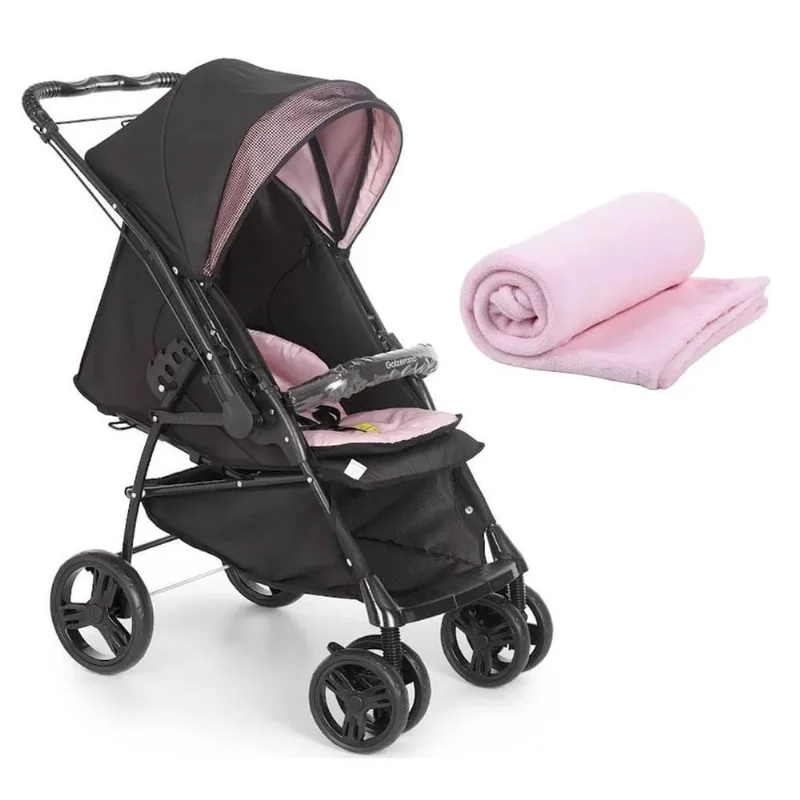 Carrinho De Bebê Maranello Ii Preto Rosa Com Cobertor
