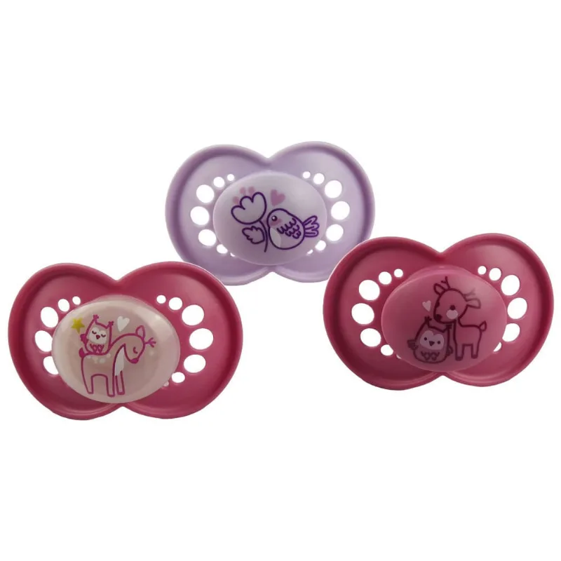Chupeta Day&Night Tripla ( + 6M) Animais Rosa- Mam