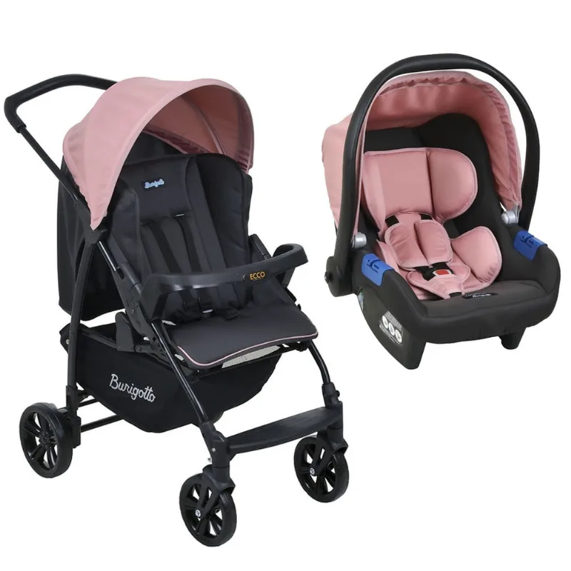 Carrinho de Bebê Ecco cz Rosa e Bebê Conforto Touring X Rosa
