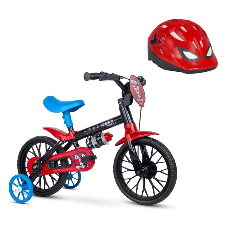 Bicicleta Infantil Aro 12 Mechanic E Capacete Spider-Man