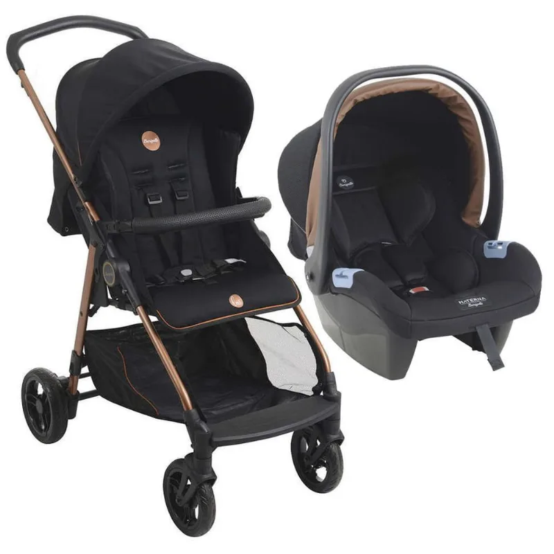 Carrinho De Bebê Lui E Bebê Conforto Materna Preto Cobre