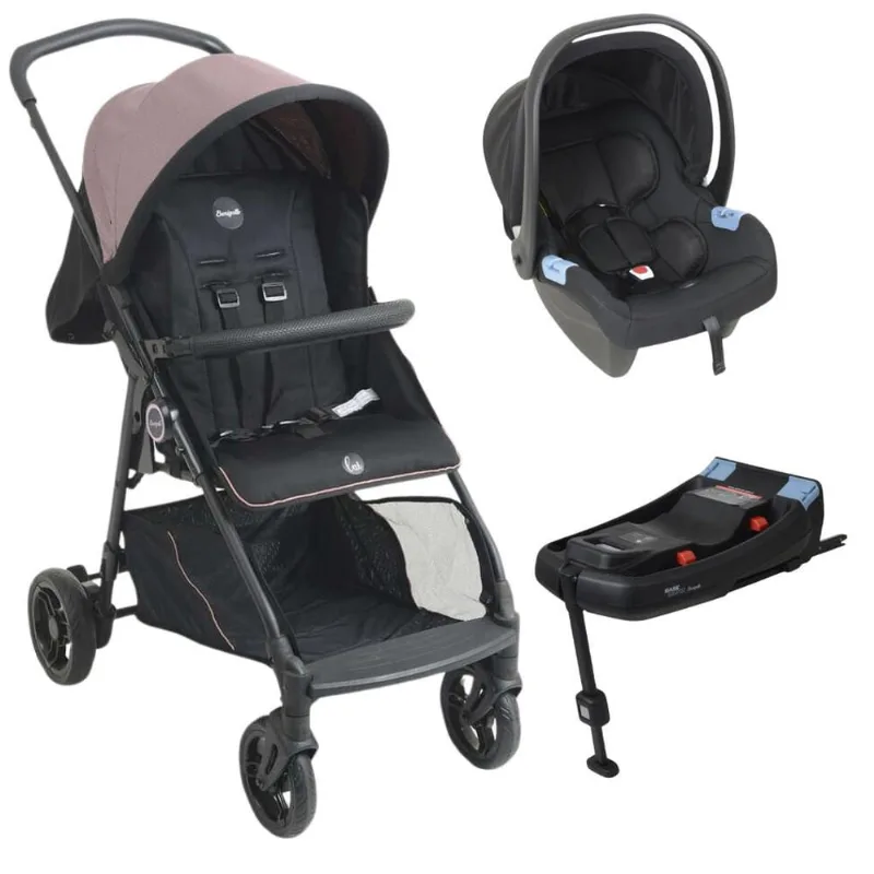 Carrinho de Bebê Lui Rose Bebê Conforto e Base Isofix
