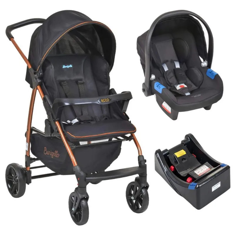 Conjunto Travel System Ecco Preto Cobre e Base - Burigotto