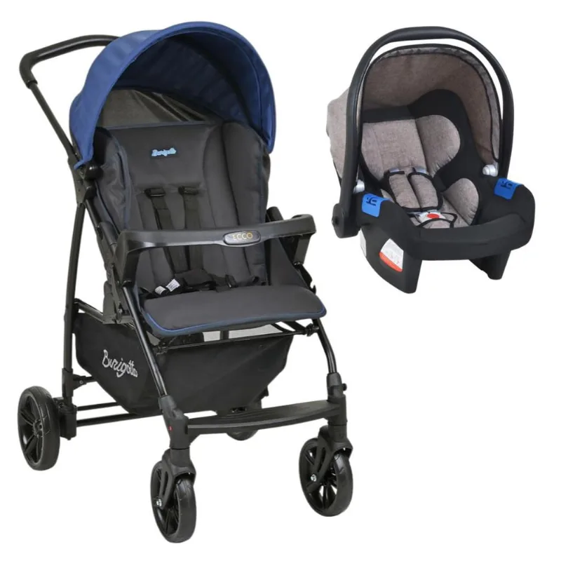 Carrinho de Bebê Ecco cz Azul e Bebê Conforto - Burigotto