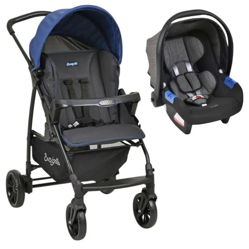 Carrinho De Bebê Ecco Cz Azul E Bebê Conforto - Burigotto