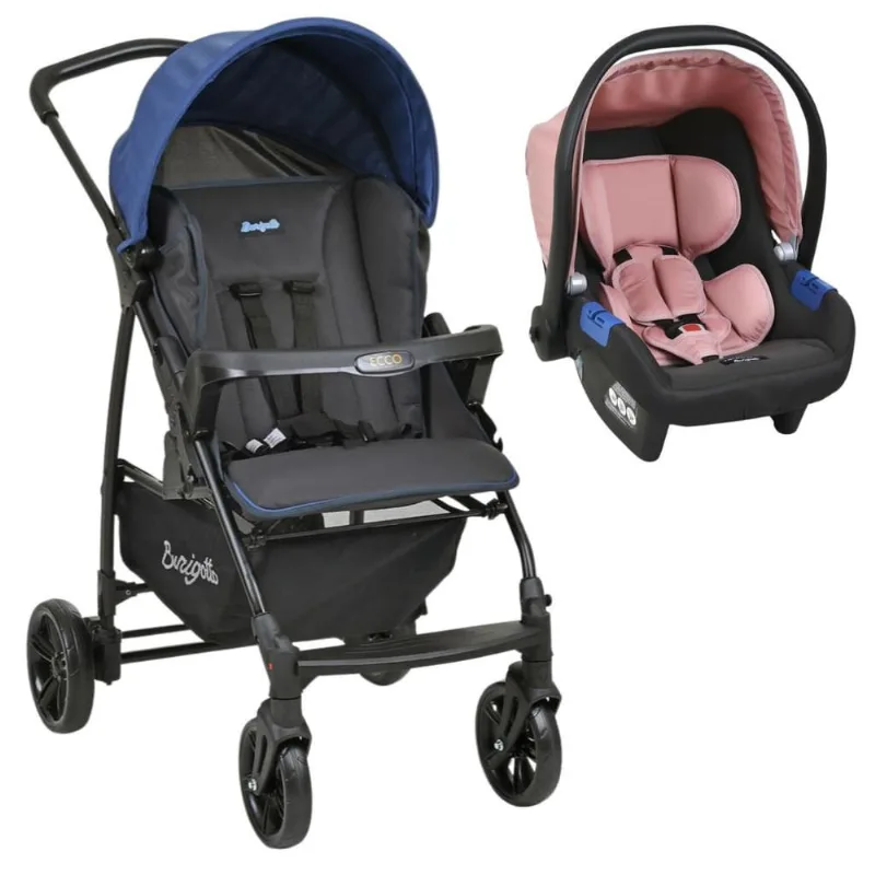 Carrinho de Bebê Ecco cz Azul e Bebê Conforto - Burigotto
