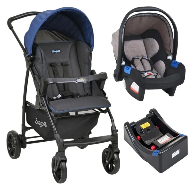 Carrinho de Bebê Ecco cz Azul Bebê Conforto e Base