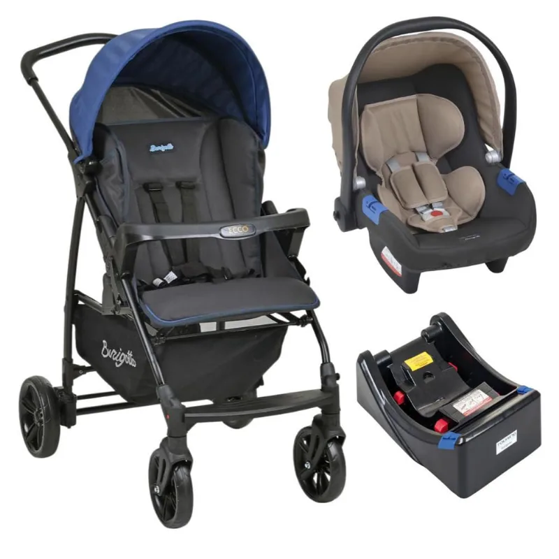 Carrinho de Bebê Ecco cz Azul Bebê Conforto e Base