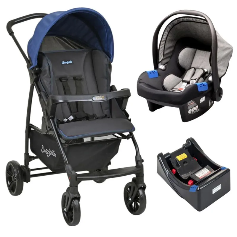 Carrinho de Bebê Ecco cz Azul Bebê Conforto e Base