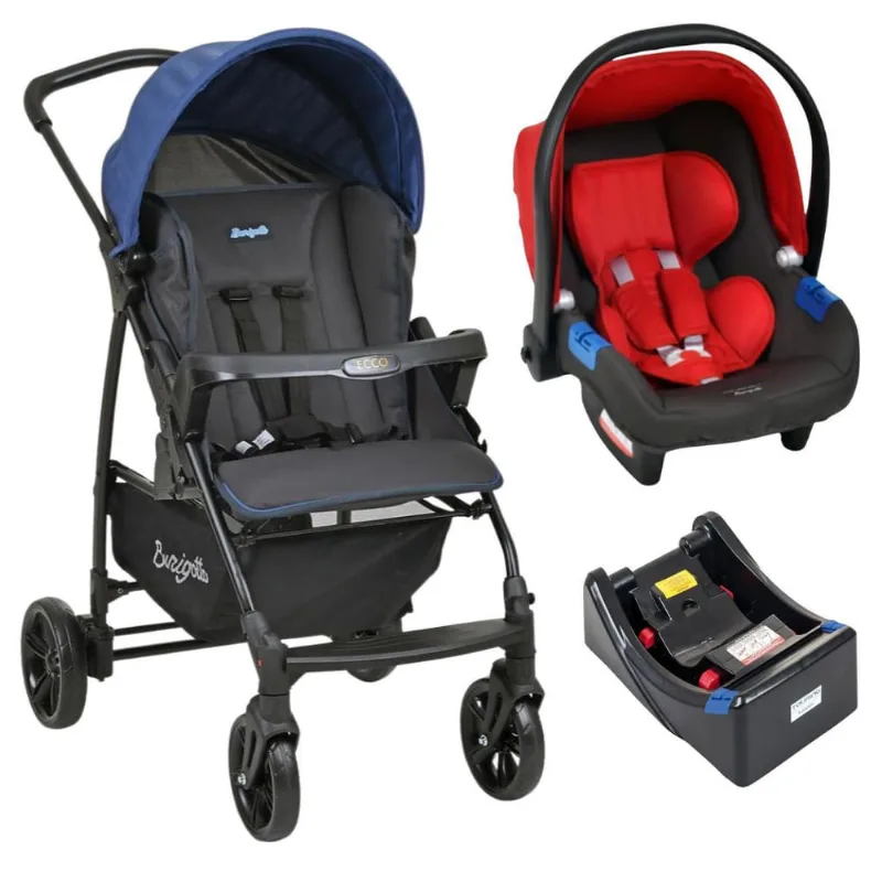 Carrinho de Bebê Ecco cz Azul Bebê Conforto e Base