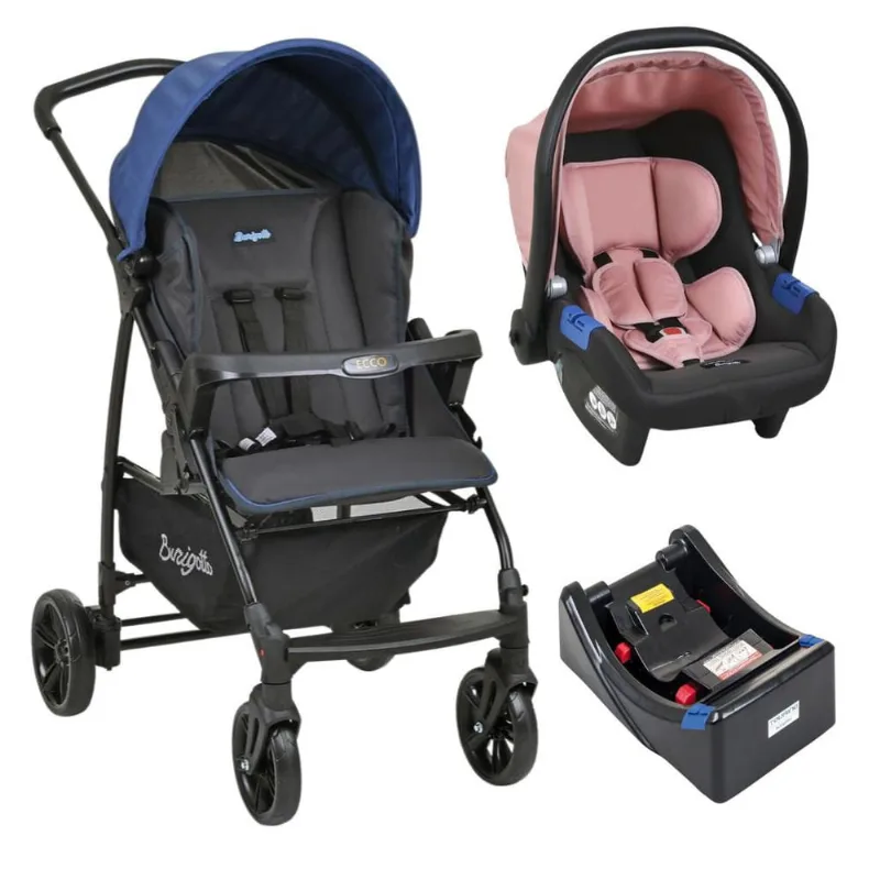 Carrinho de Bebê Ecco cz Azul Bebê Conforto e Base