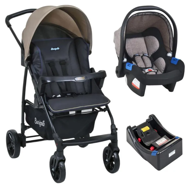 Carrinho de Bebê Ecco cz Bege Bebê Conforto e Base