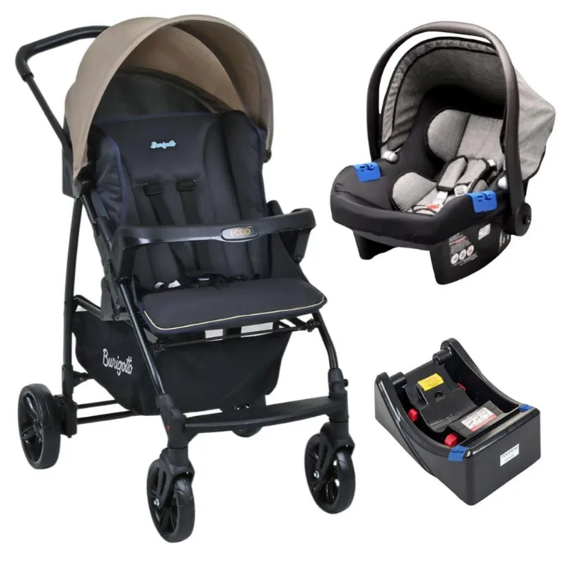 Carrinho de Bebê Ecco cz Bege Bebê Conforto e Base
