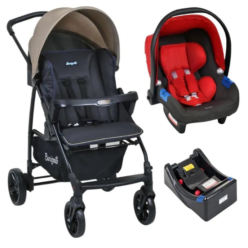 Carrinho de Bebê Ecco cz Bege Bebê Conforto e Base
