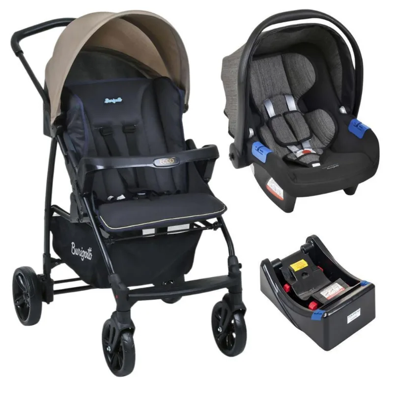 Carrinho De Bebê Ecco Cz Bege Bebê Conforto E Base