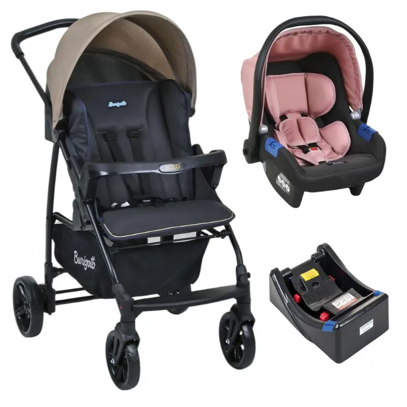 Carrinho de Bebê Ecco cz Bege Bebê Conforto e Base