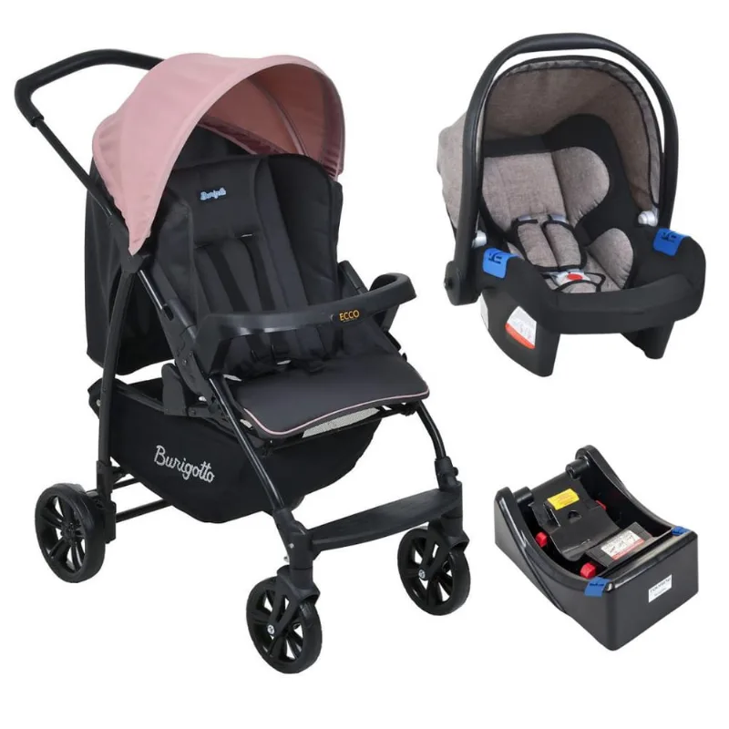 Carrinho de Bebê Ecco cz Rosa Bebê Conforto e Base