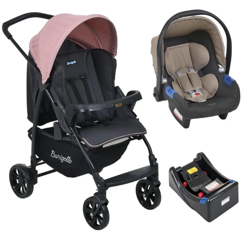 Carrinho de Bebê Ecco cz Rosa Bebê Conforto e Base