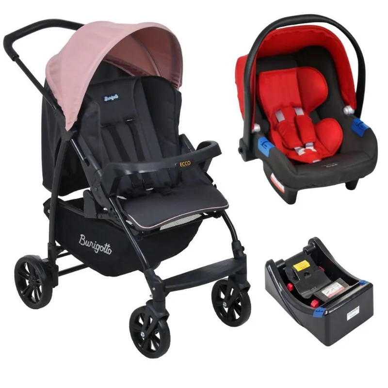 Carrinho de Bebê Ecco cz Rosa Bebê Conforto e Base