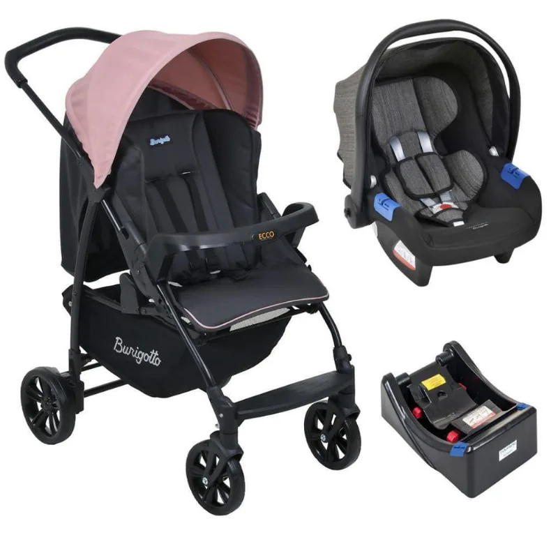 Carrinho De Bebê Ecco Cz Rosa Bebê Conforto E Base
