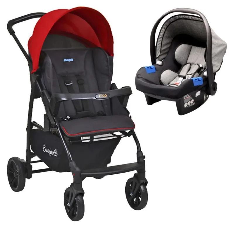 Carrinho de Bebê Ecco cz Vermelho e Bebê Conforto