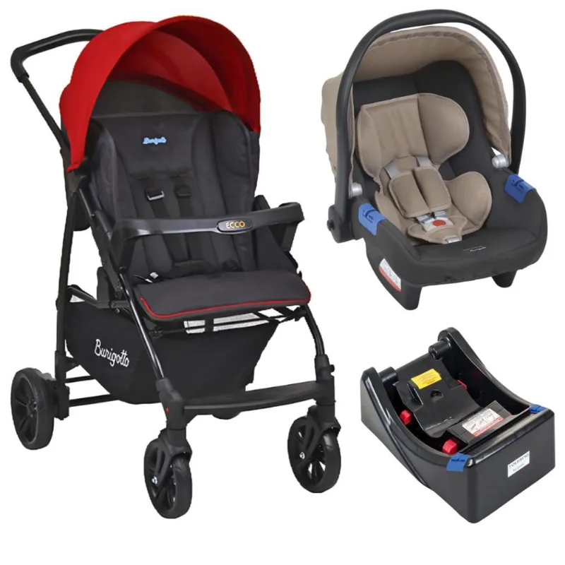 Carrinho de Bebê Ecco cz Vermelho Bebê Conforto e Base