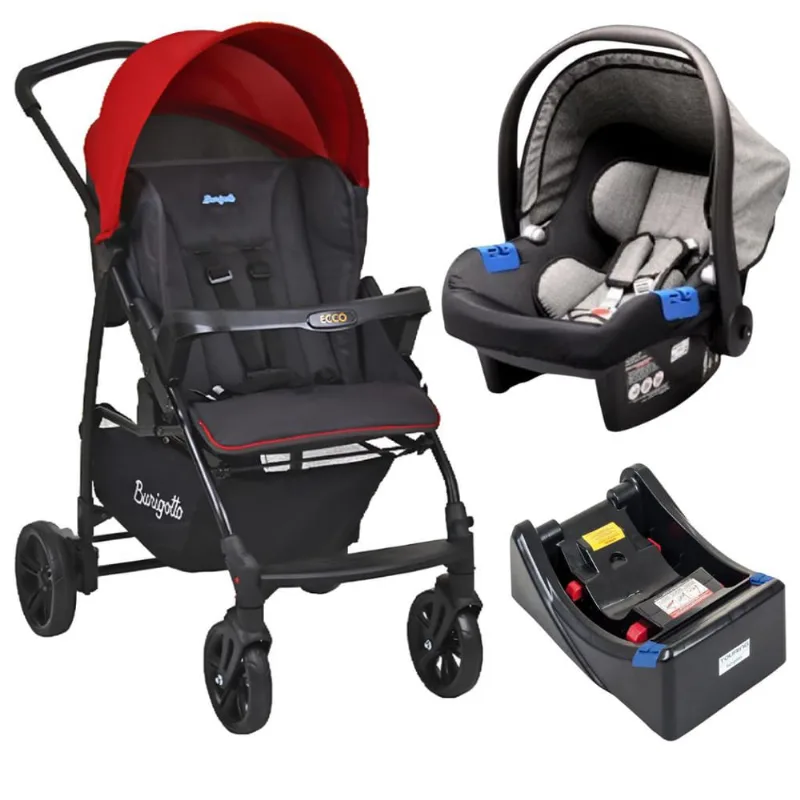 Carrinho de Bebê Ecco cz Vermelho Bebê Conforto e Base