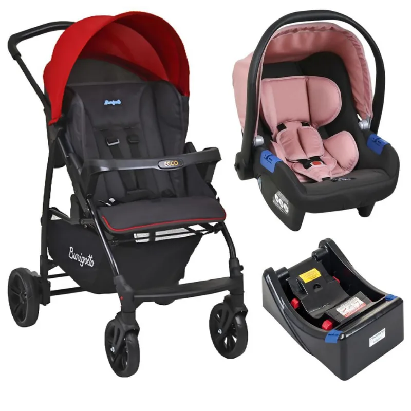Carrinho de Bebê Ecco cz Vermelho Bebê Conforto e Base