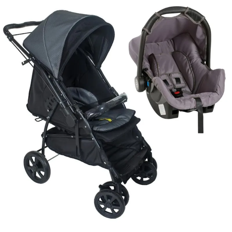 Carrinho de Bebê Maranello Preto Cinza e Bebê Conforto