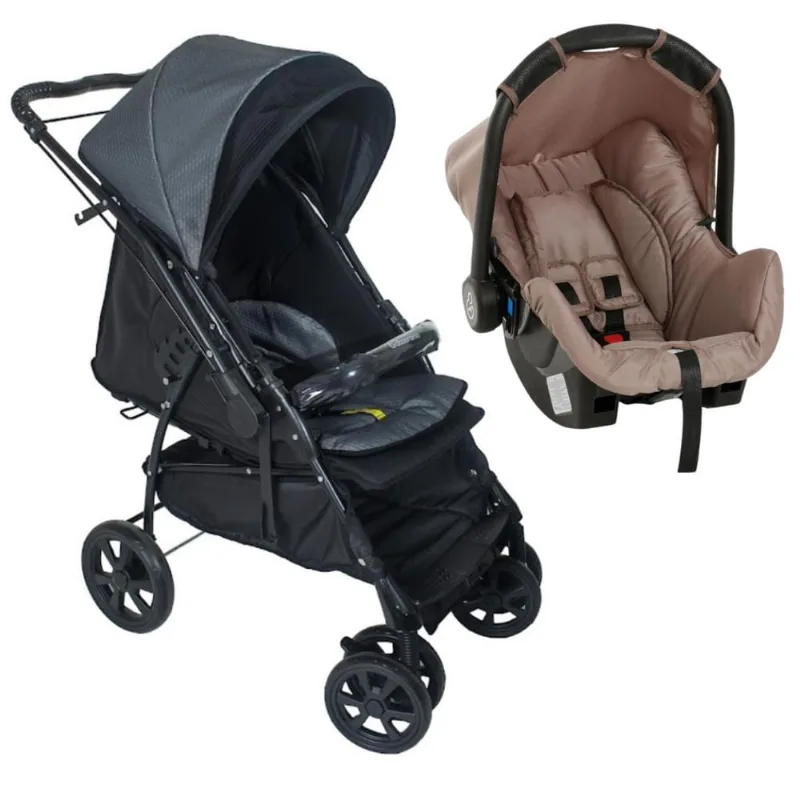 Carrinho de Bebê Maranello Preto Cinza e Bebê Conforto