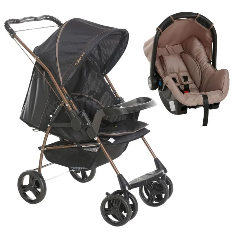 Carrinho Milano Rev Ii Preto Cobre E Bebê Conforto Galzerano