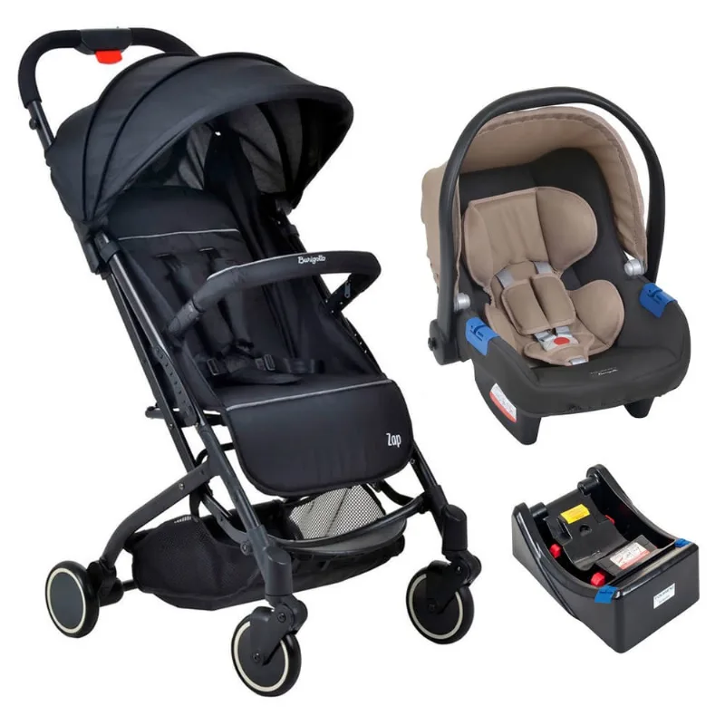 Carrinho Zap Black c/ Bebê Conforto Touring X cz Bege e Base