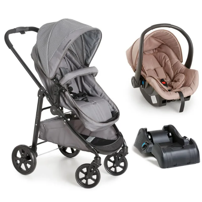 Carrinho De Bebê Olympus Cinza Com Bebê Conforto E Base
