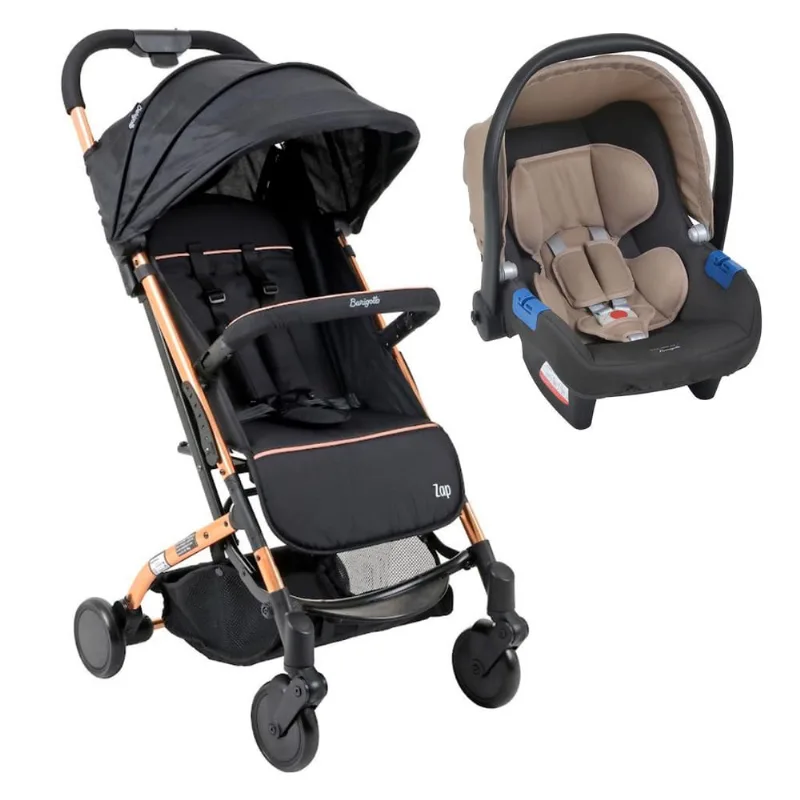 Carrinho de Bebê Zap Preto Cobre e Bebê Conforto Touring X