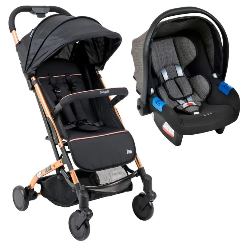 Carrinho de Bebê Zap Preto e Cobre e Bebê Conforto Touring X