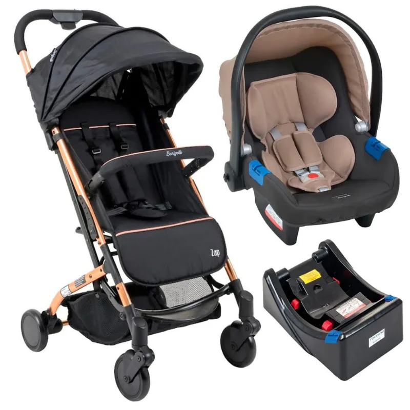 Carrinho Zap Preto e Cobre c/ Bebê Conforto Touring X e Base