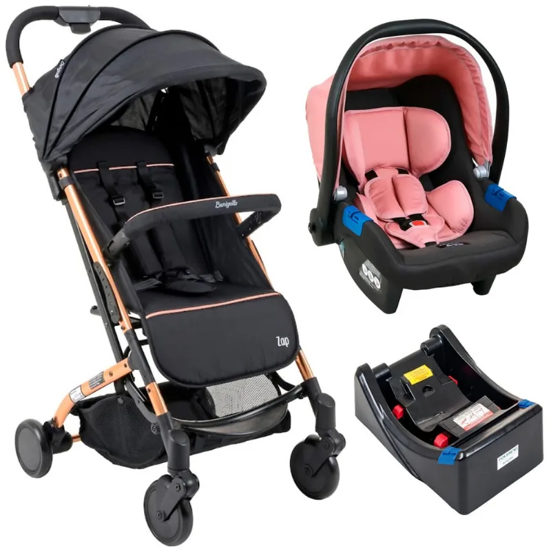 Carrinho Zap Preto Cobre c/ Bebê Conforto Touring X e Base