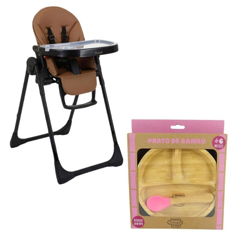 Cadeira De Refeição Prima Pappa E Prato Infantil De Bambu