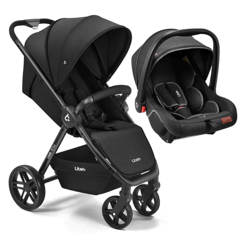 Carrinho De Bebê Bliss E Bebê Conforto Preto Mescla - Litet