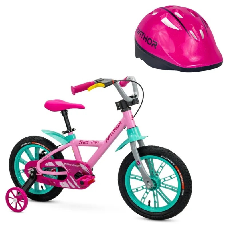 Bicicleta Infantil Aro 14 First Pro Feminina 4 E Capacete
