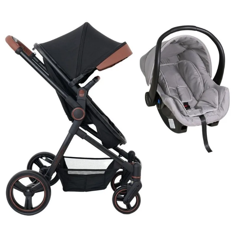 Carrinho De Bebê Galzerano Ivy Preto E Bebê Conforto Cinza