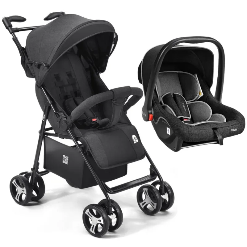 Carrinho de Bebê Multikids Baby Flick com Bebê Conforto Rest Preto