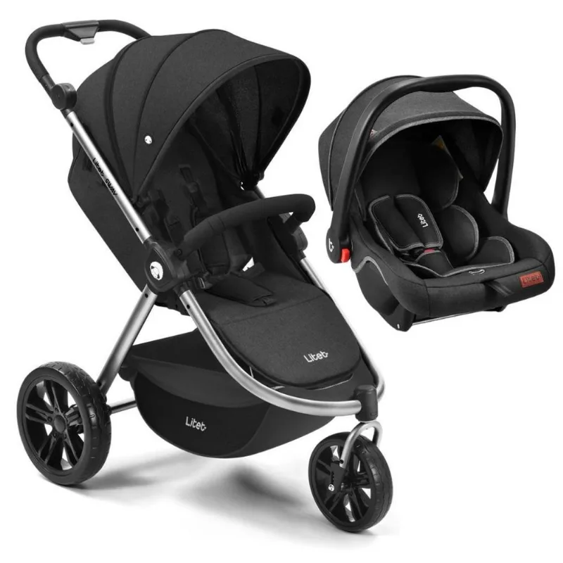 Carrinho De Bebê Litet Jogger Sway Preto Com Bebê Conforto