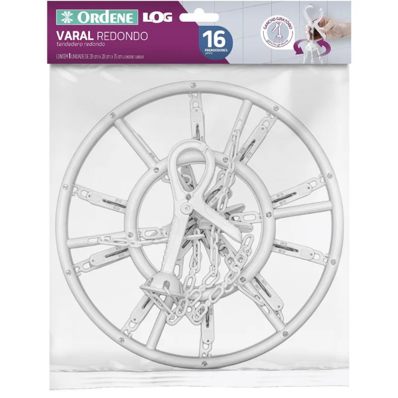 Varal Plástico Ordene Com 16 Prendedores 12cm OR16410 - Ordene