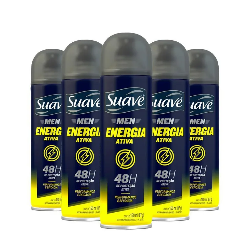 Kit Com 5 Desodorante Suave Men Aerosol Energia 48H 150Ml