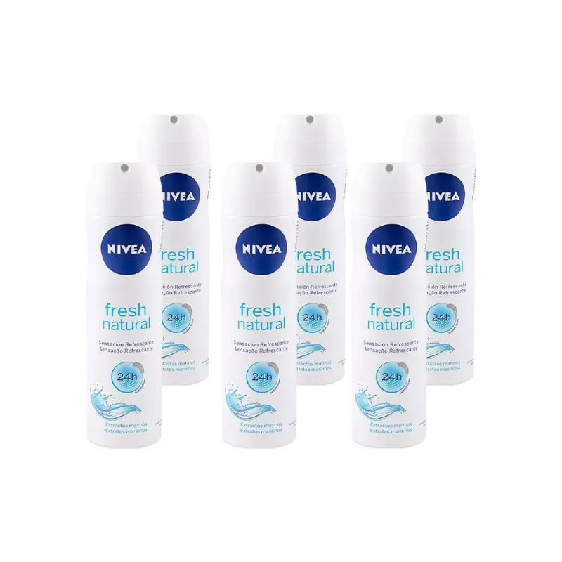 Kit Com 6 Desodorante Aerosol Nivea Fresh Natural 24H 150Ml