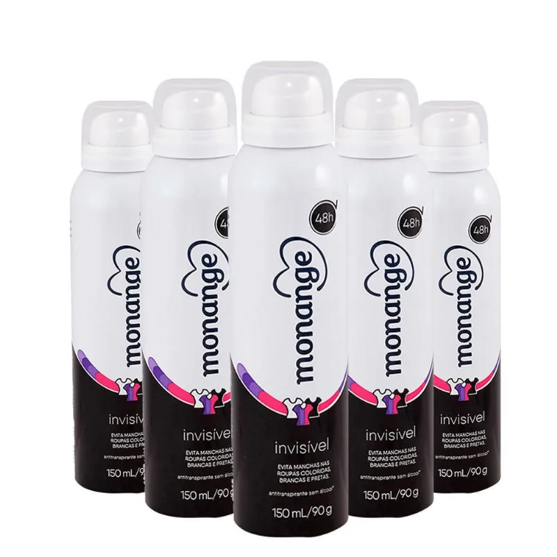 Kit Com 5 Desodorante Aerosol Monange Invisível 150Ml