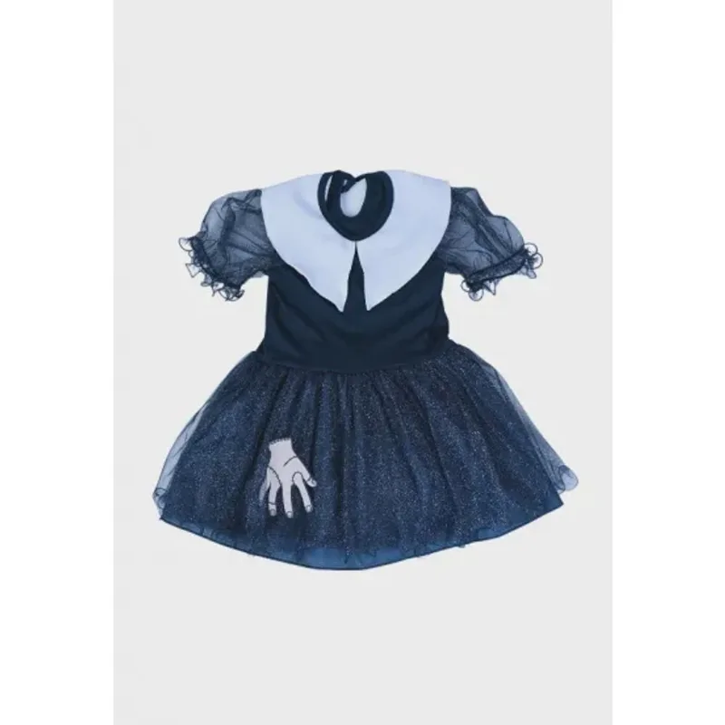 Fantasia infantil menina wandinha addams vetido peruca E mãozinha 8 ao 14