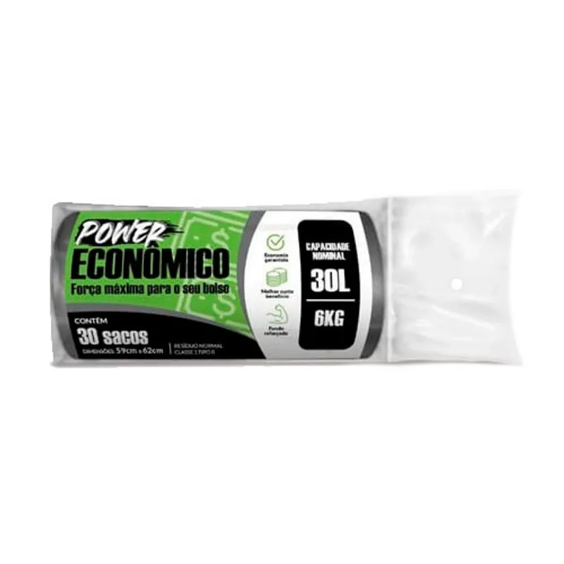 Saco para Lixo Power Econômico Rolo 30l com 30 Unidades