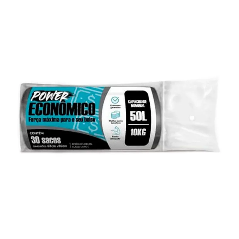 Saco para Lixo Power Econômico Rolo 50l com 30 Unidades